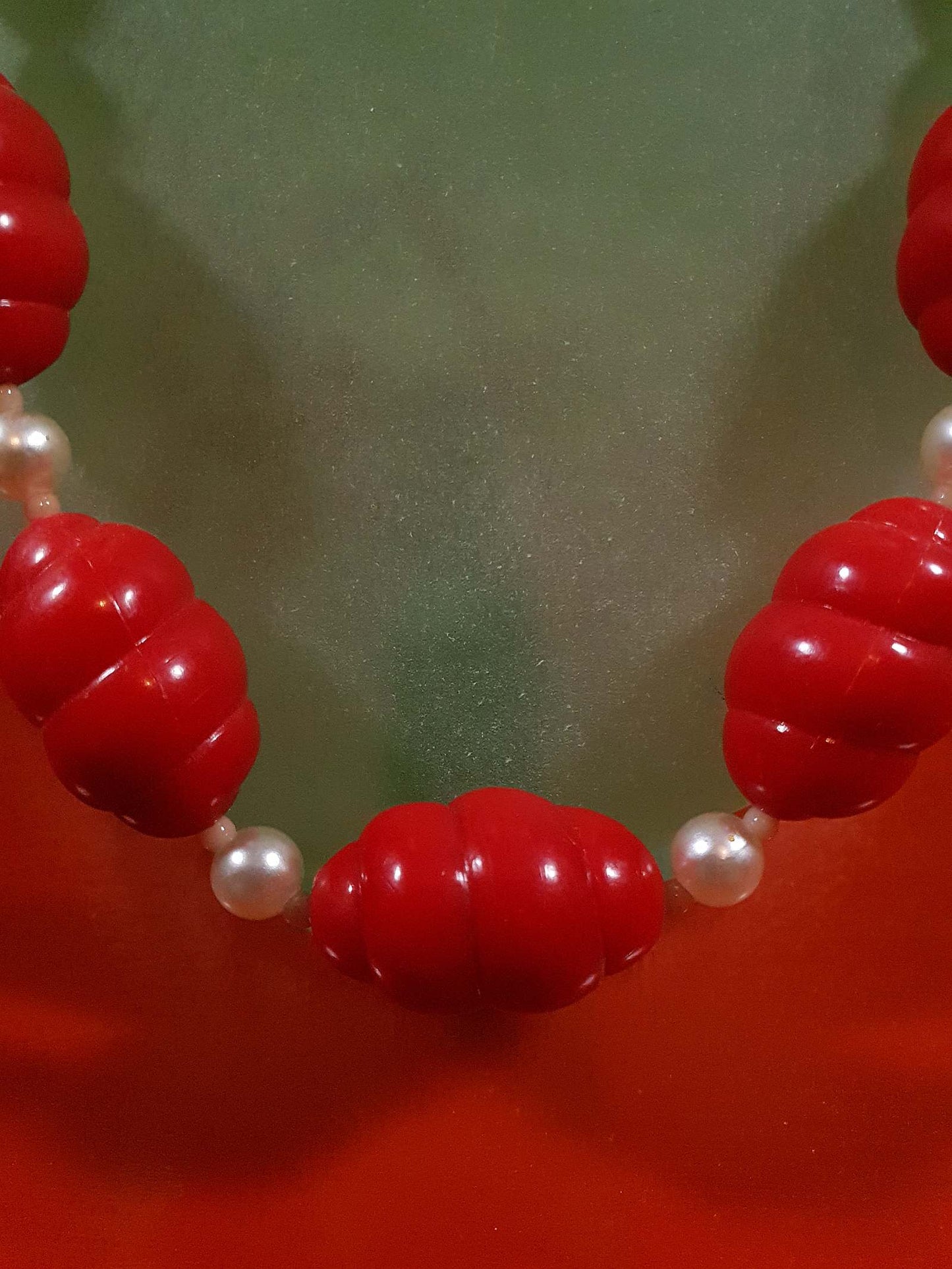 Vintage 1960s Red Bead Necklace 18.5" Mod Faux Pearl