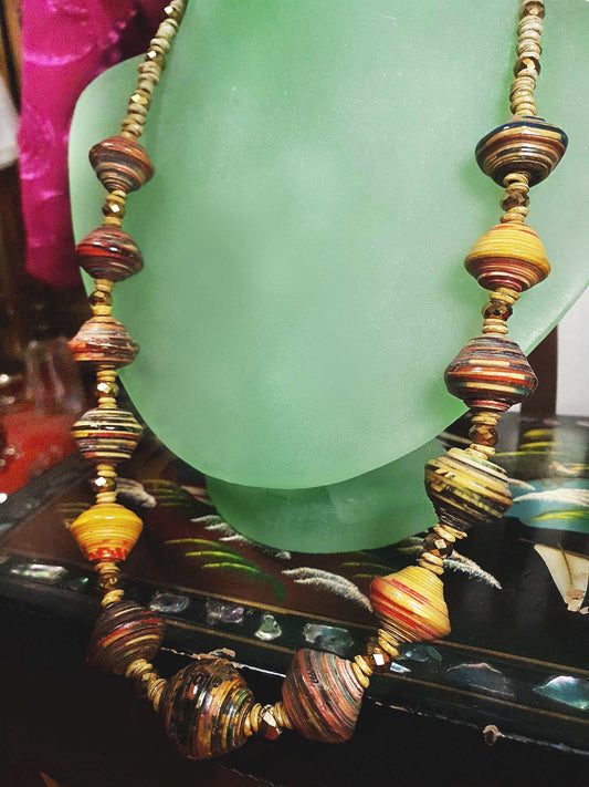 Vintage Boho Bead Necklace 22" Bohemian Artisan 1970s Multi