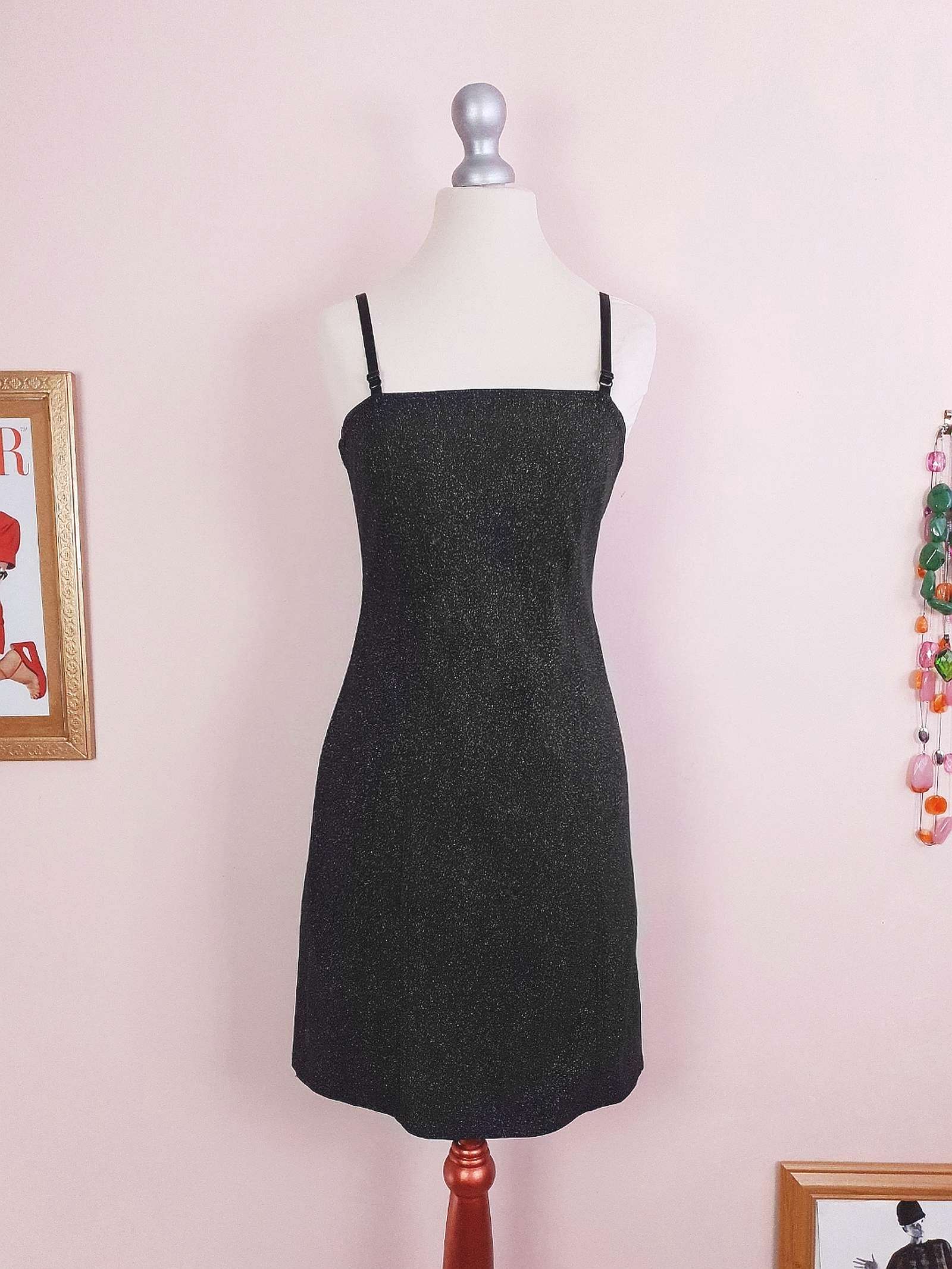 Vintage 1980s Black Glitter Mini Dress Cocktail Party Evening LBD - Si   Jardin Vintage