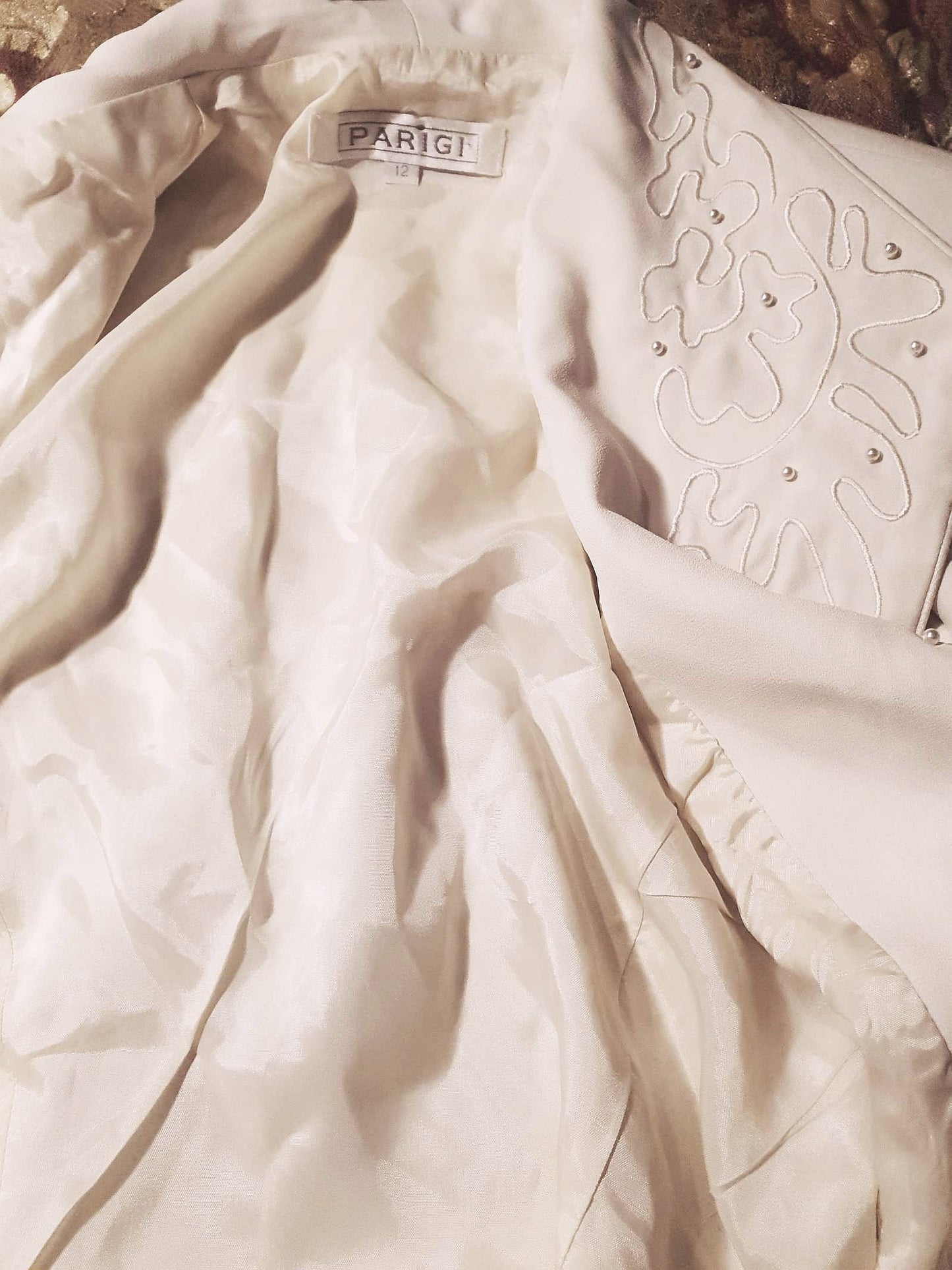 Vintage Cream Embroidery Pearl Jacket 1980s Retro