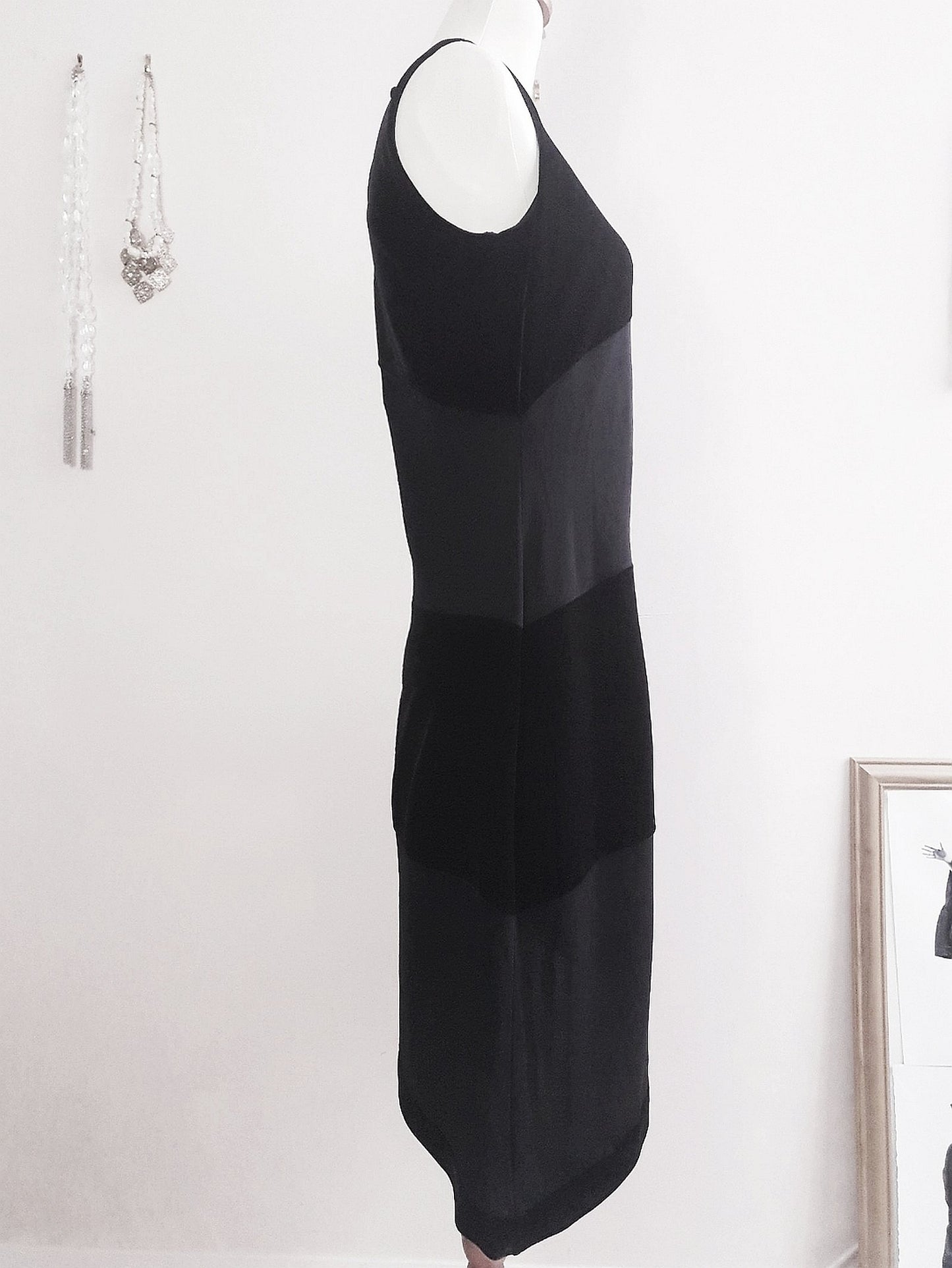 90s Vintage Black Velvet Shift Dress - Size 14 Cocktail Party Evening LBD