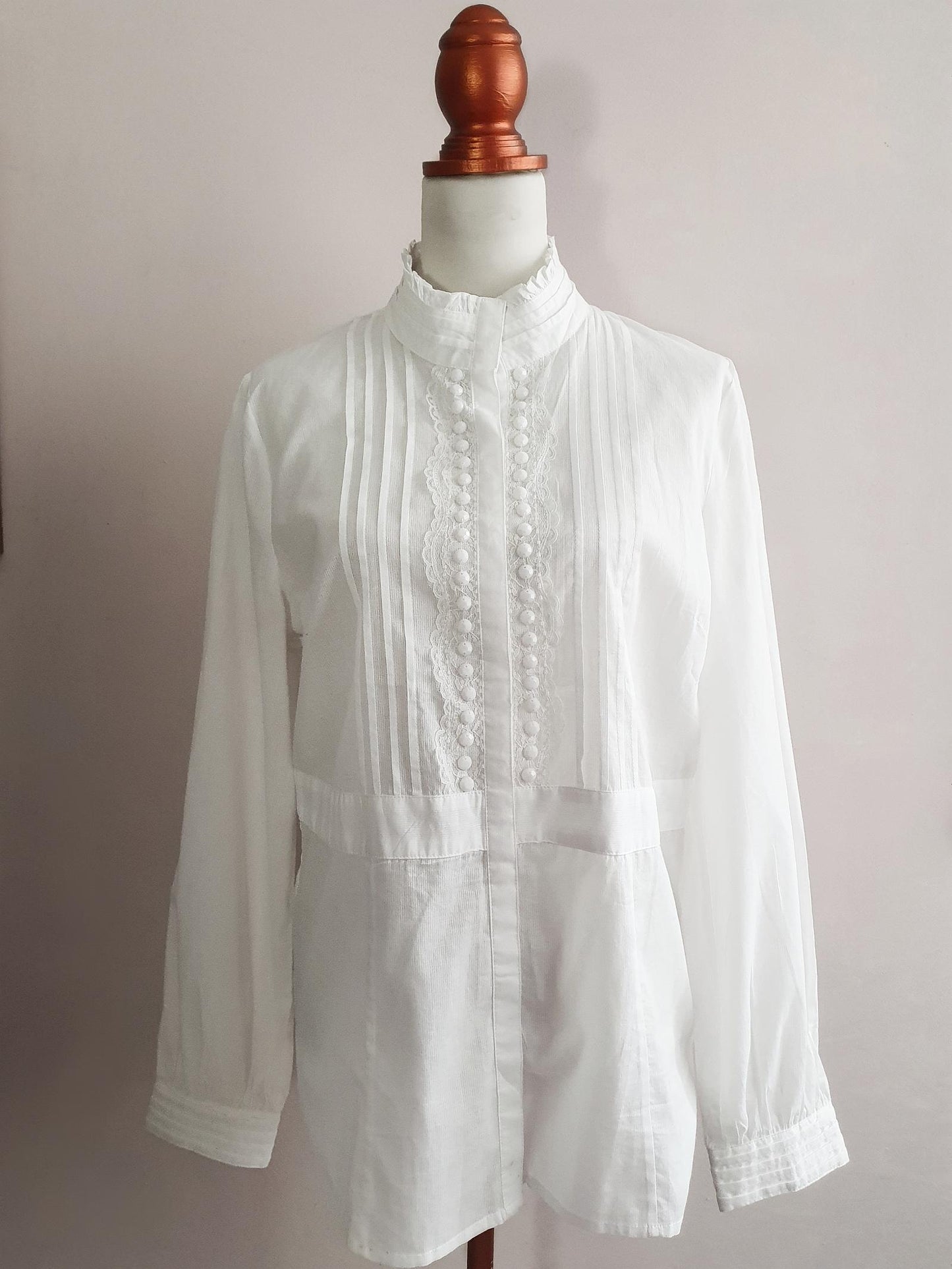 1990s Oversized White Cotton & Lace Victorian Vintage Blouse Shirt - Size 18