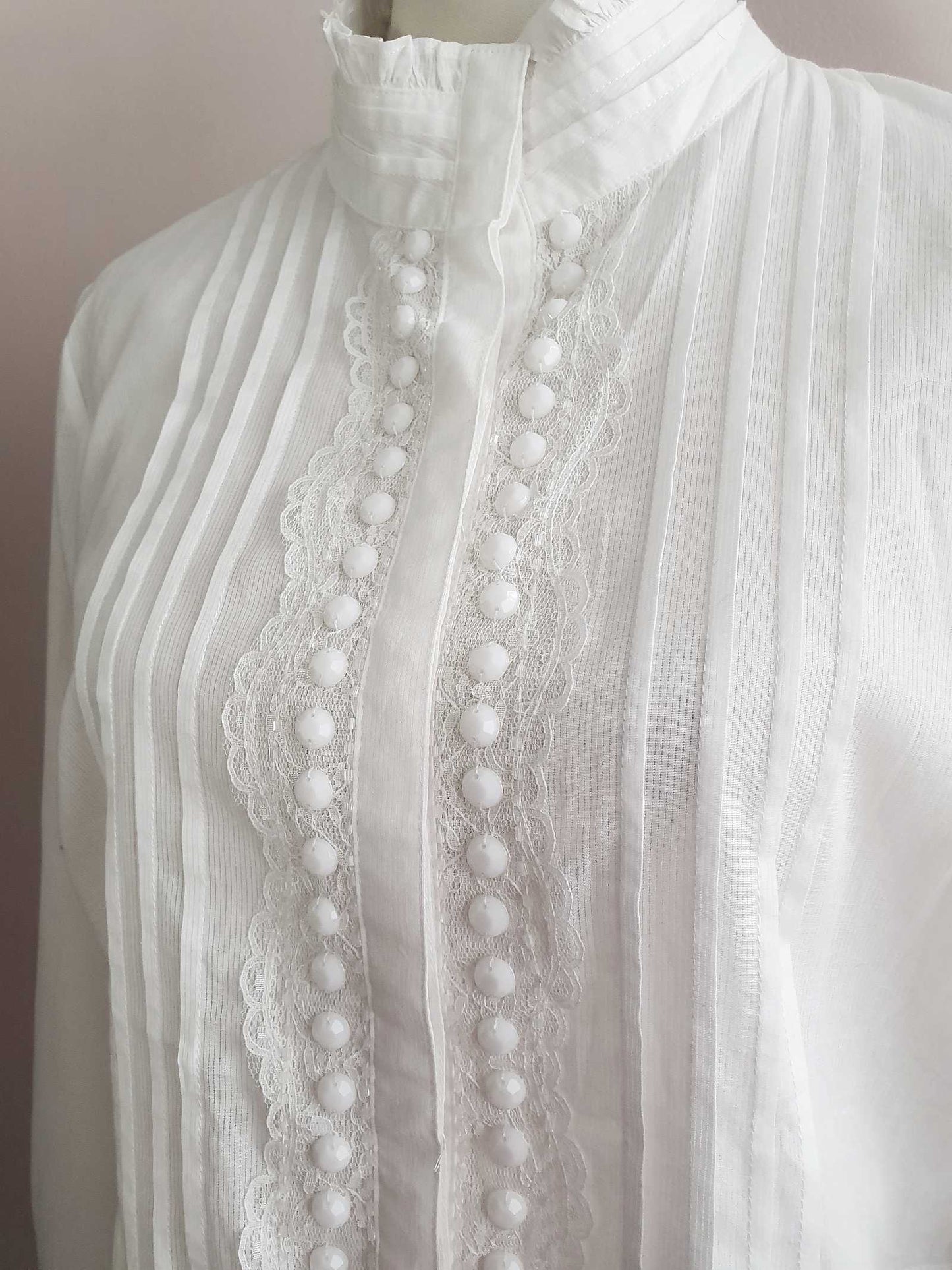 1990s Oversized White Cotton & Lace Victorian Vintage Blouse Shirt - Size 18