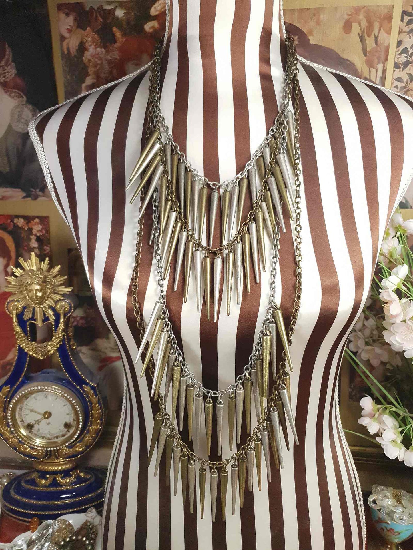 90s Vintage Boho Statement Necklace Four Tiers Artisan Bohemian