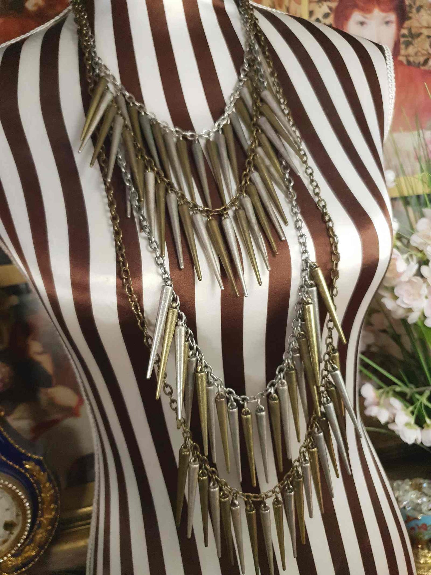 90s Vintage Boho Statement Necklace Four Tiers Artisan Bohemian