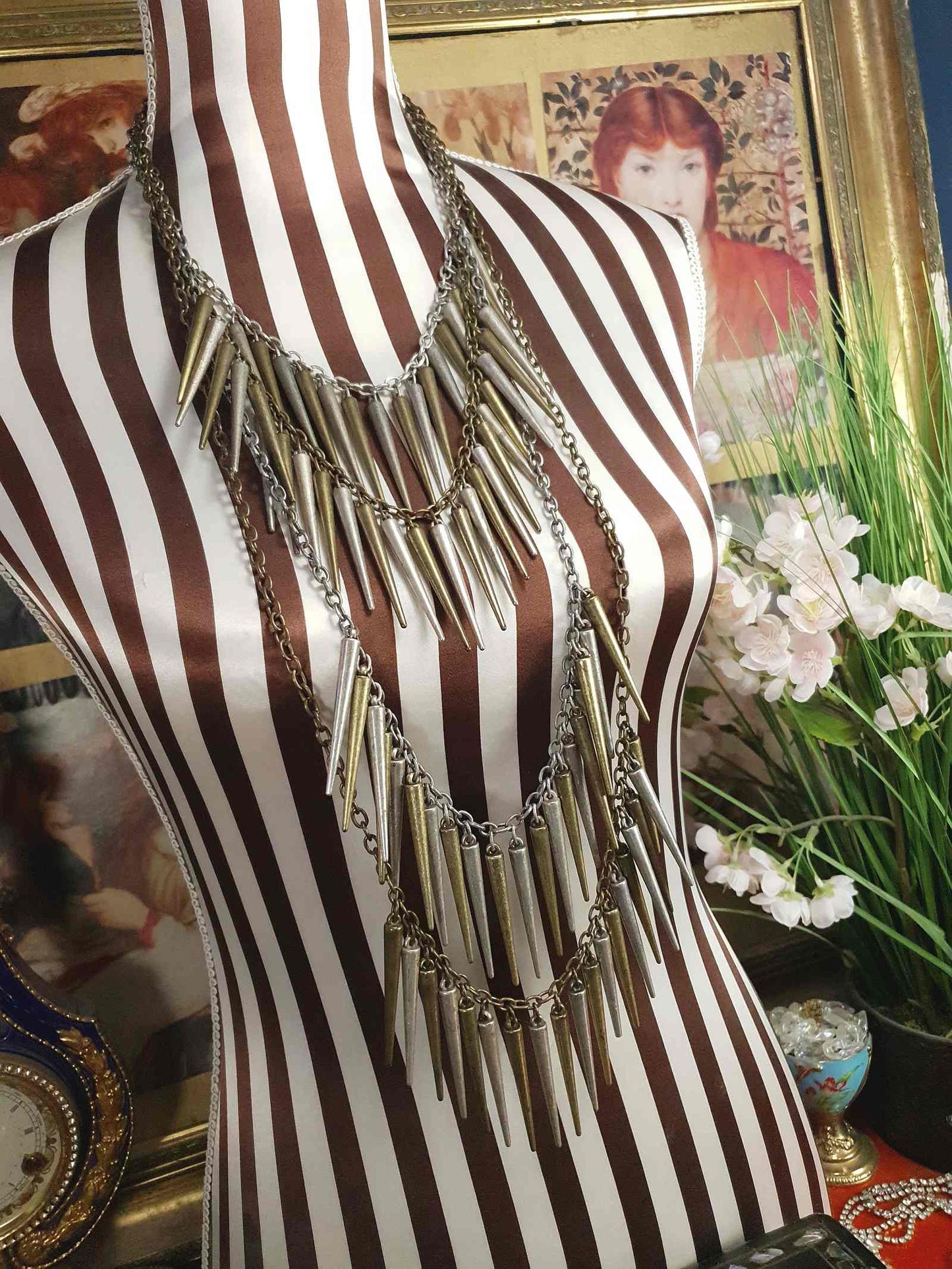 90s Vintage Boho Statement Necklace Four Tiers Artisan Bohemian