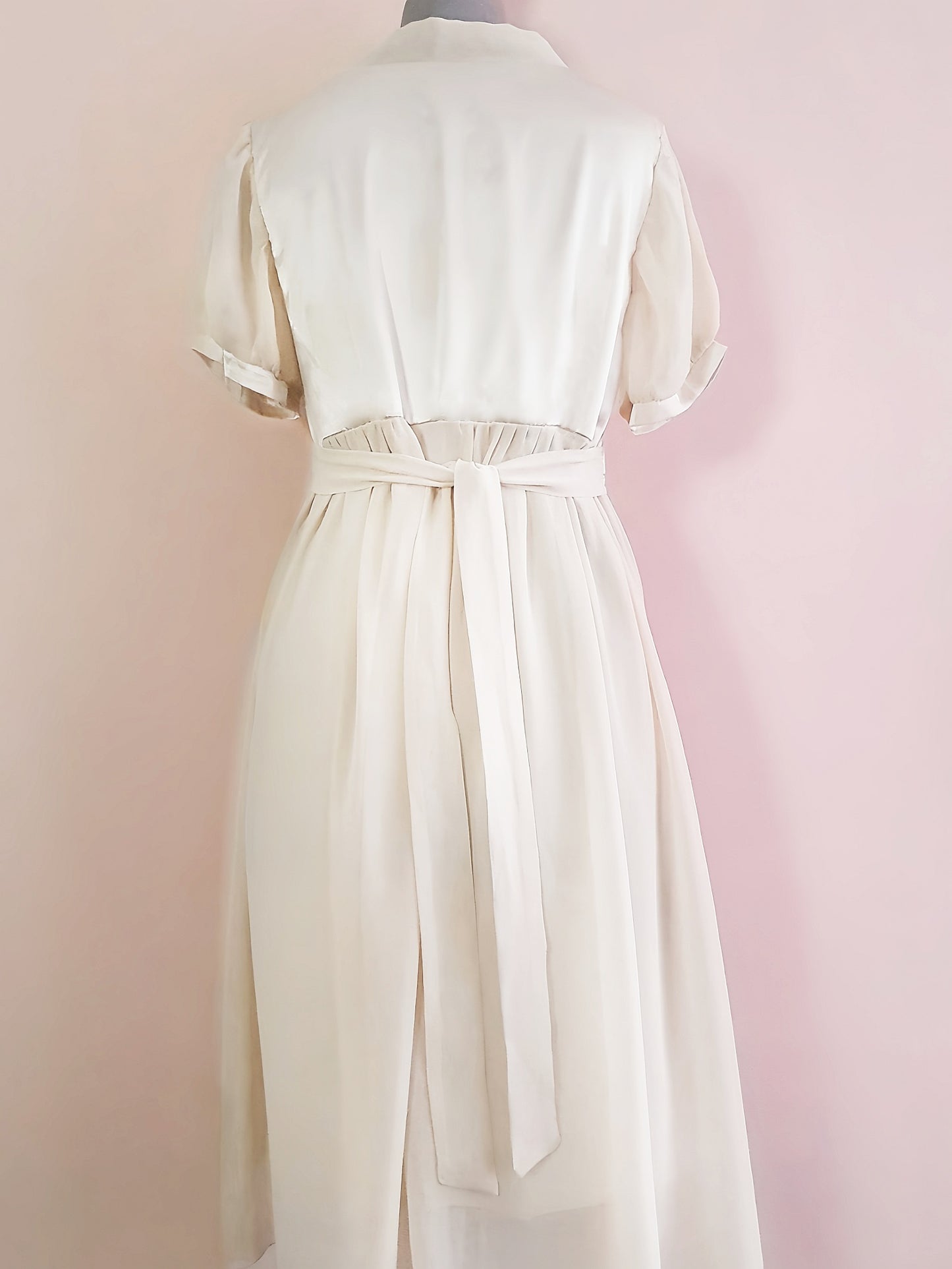 Vintage Cream Silk Satin & Chiffon Dress - Size 12