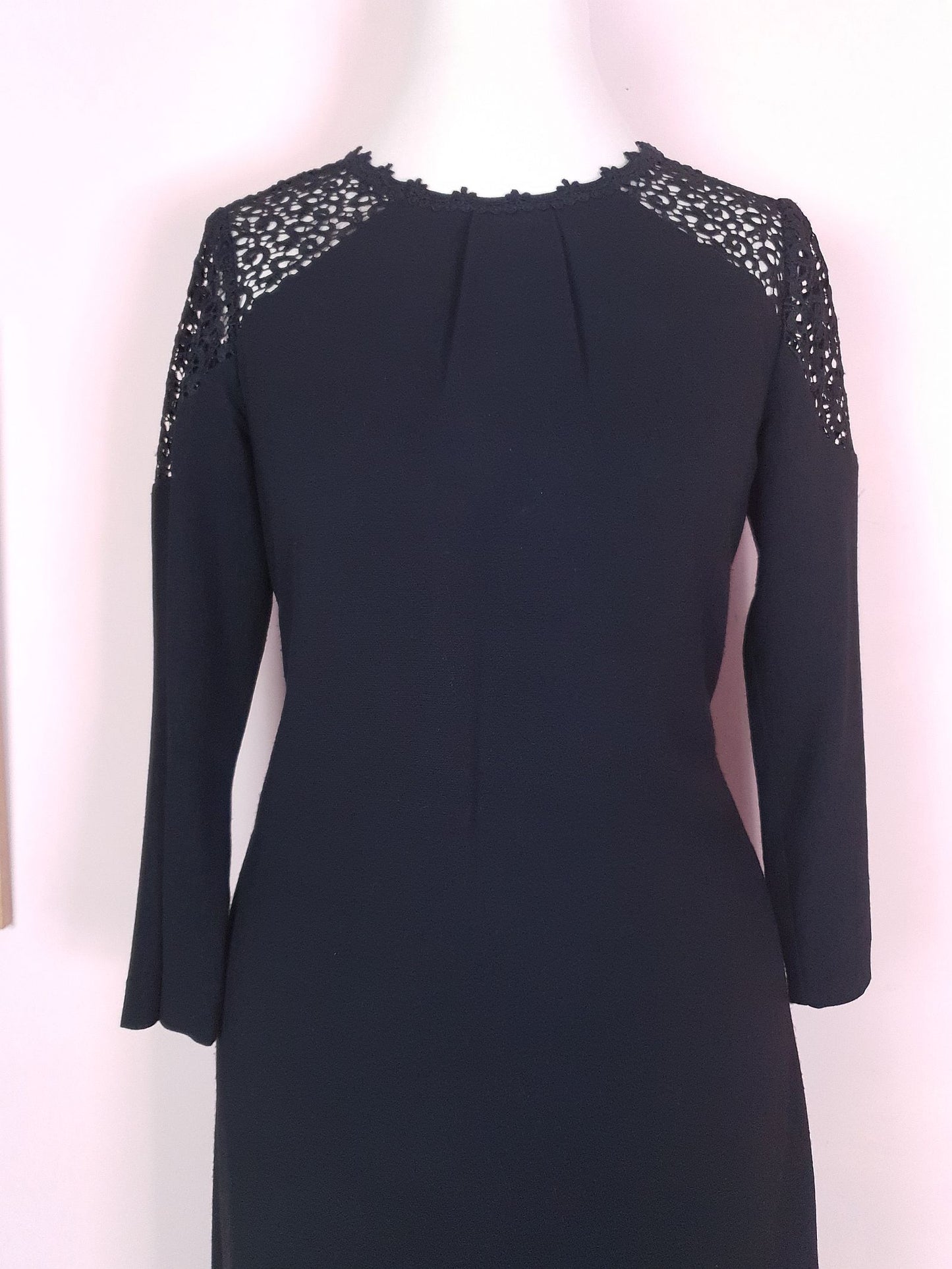 90s Vintage Monsoon Black Lace Dress Midi LBD - Size 8