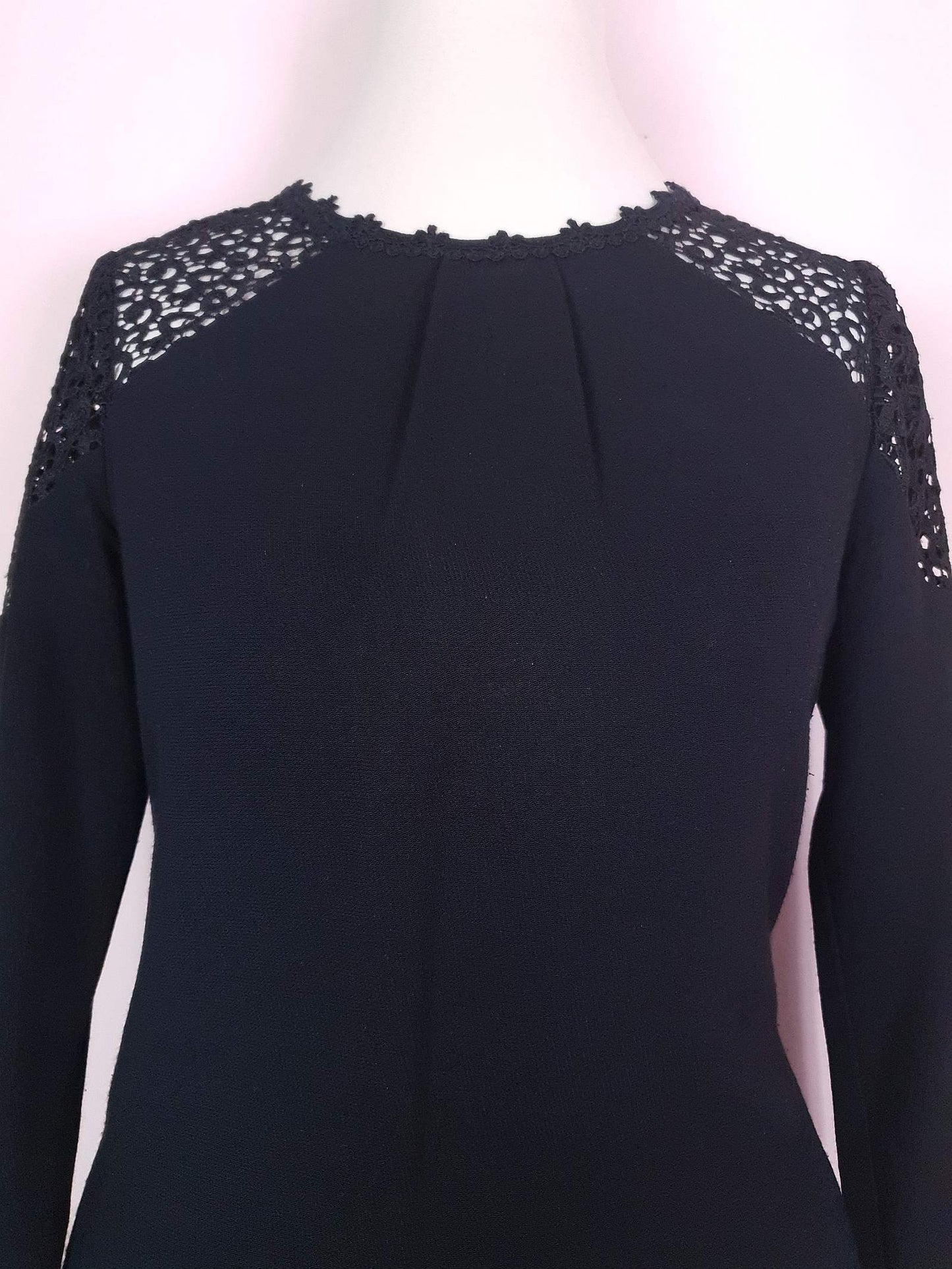 90s Vintage Monsoon Black Lace Dress Midi LBD - Size 8