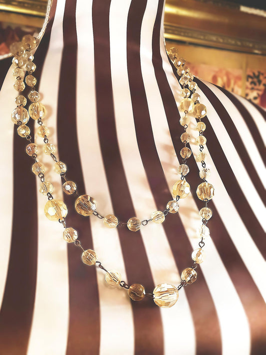 Vintage 1960s Aurora Borealis Necklace 50" AB Brass Honey