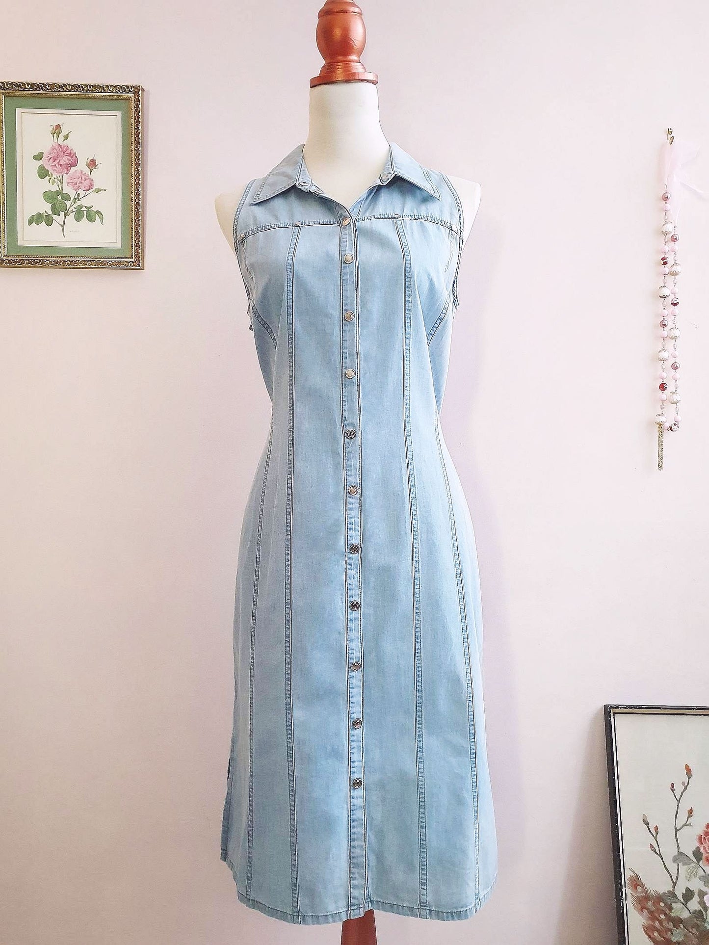 90s Vintage Betty Barclay Denim Day Dress - Size 16
