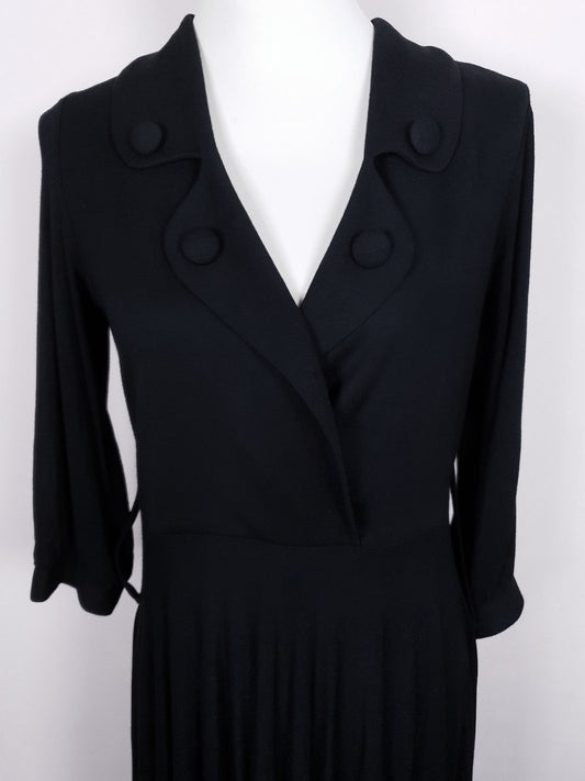 Vintage Black Midi Dress - Size 10 LBD Fit & Flare