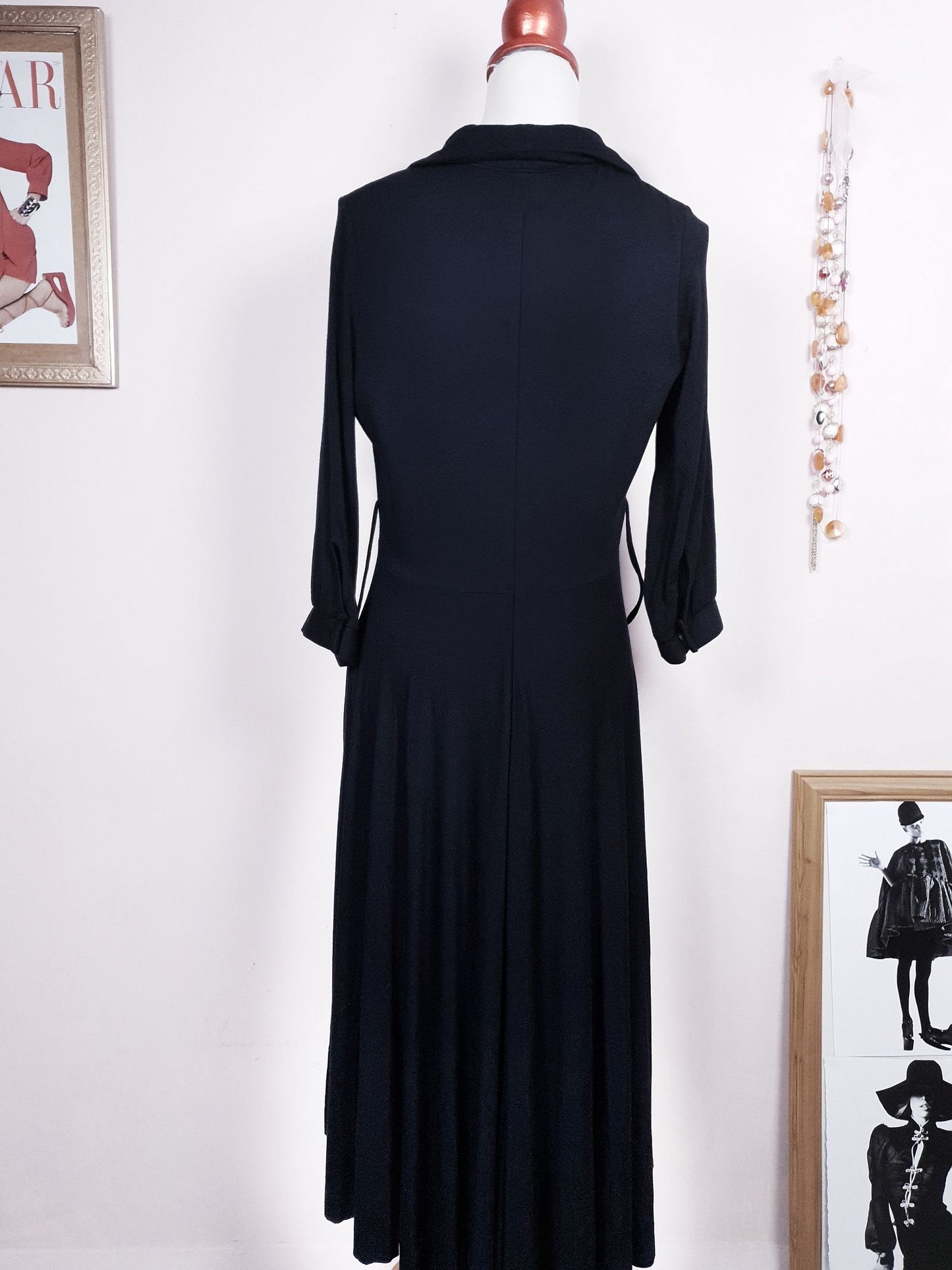 Vintage Black Midi Dress - Size 10 LBD Fit & Flare