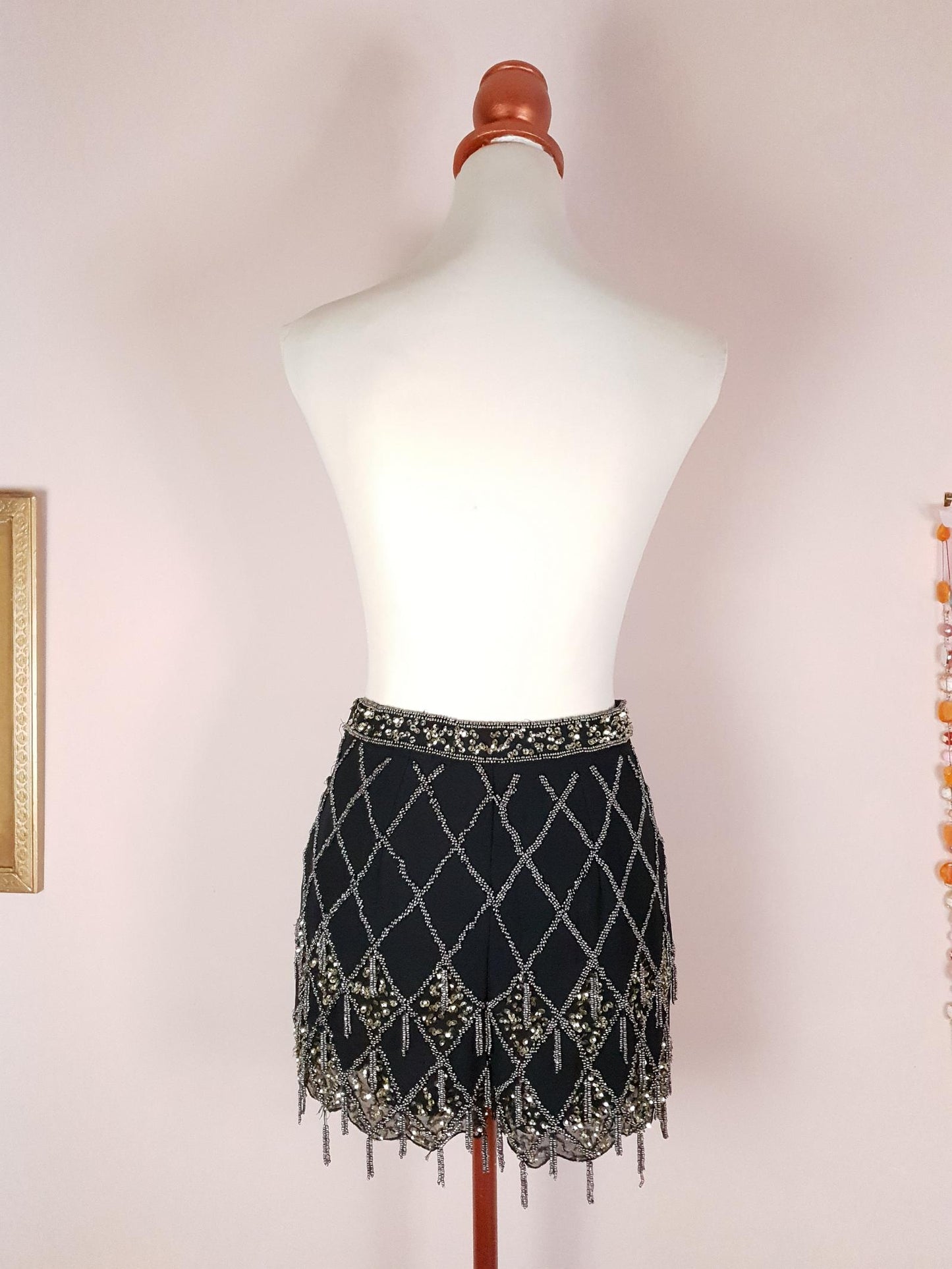 Pre-Owned Black Chiffon Sequin Shorts - Size 8