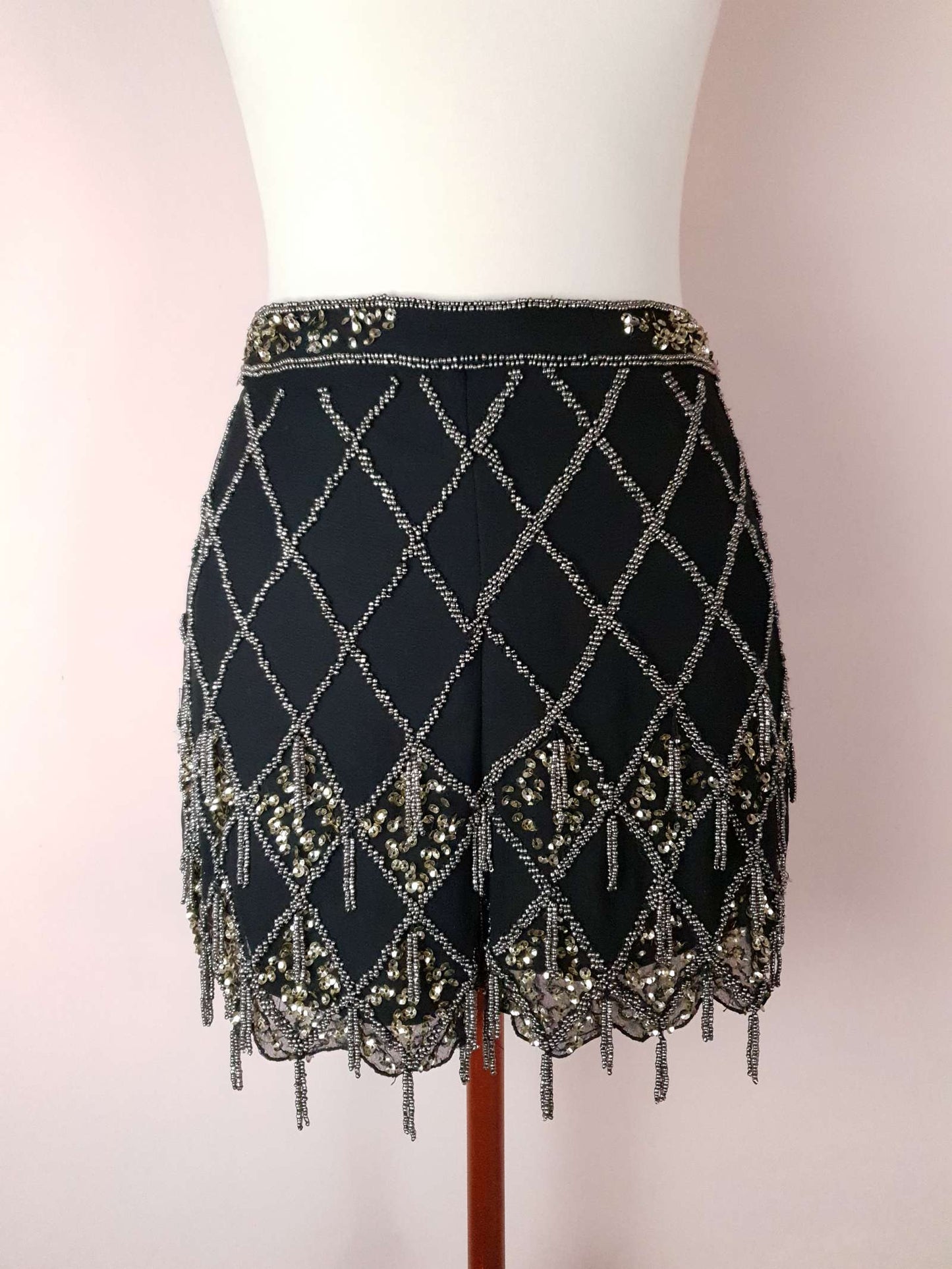 Pre-Owned Black Chiffon Sequin Shorts - Size 8