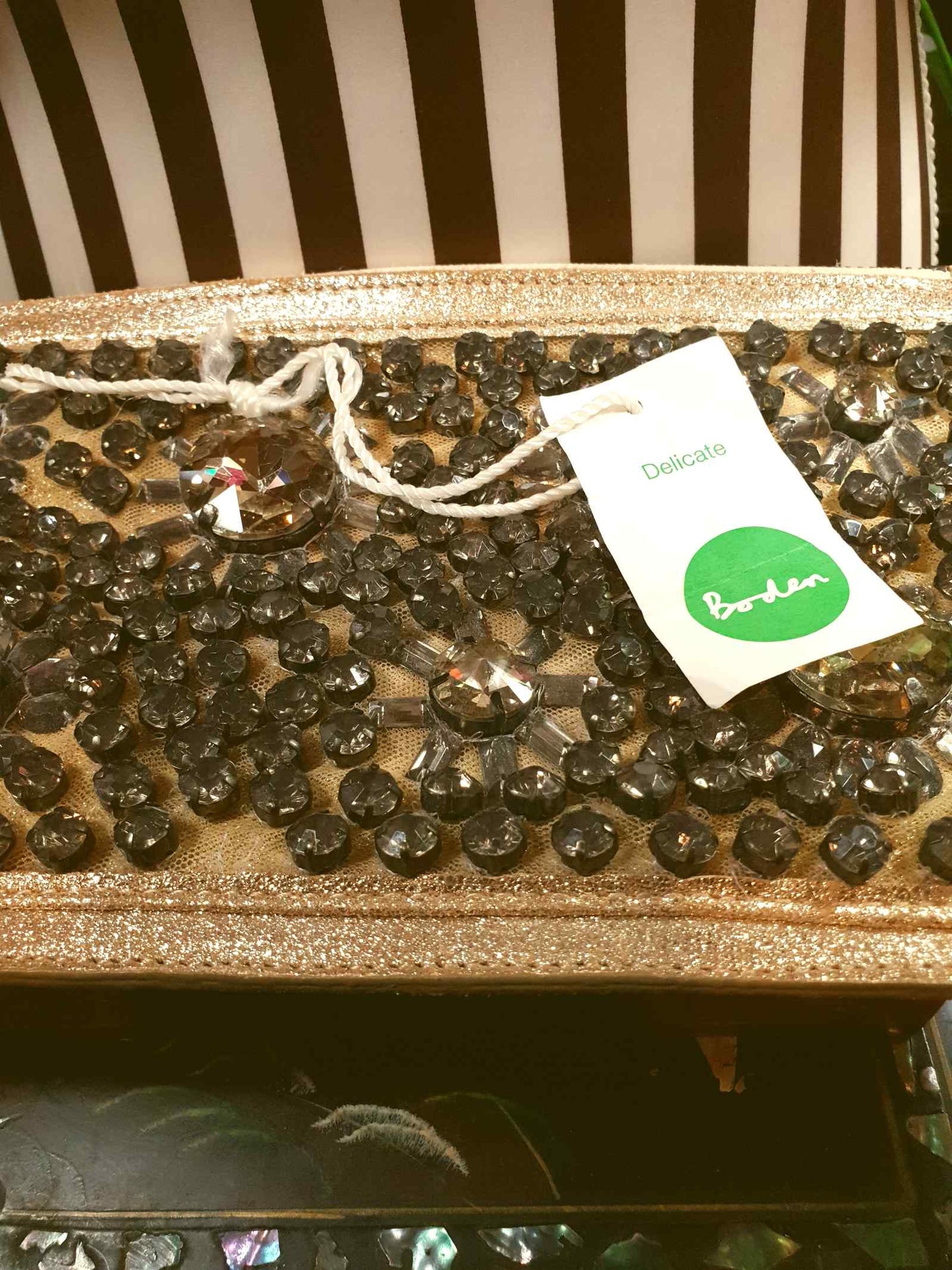 Leather Clutch Bag Boden Gold Rhinestone Evening Party Handbag Purse Pre-Owned