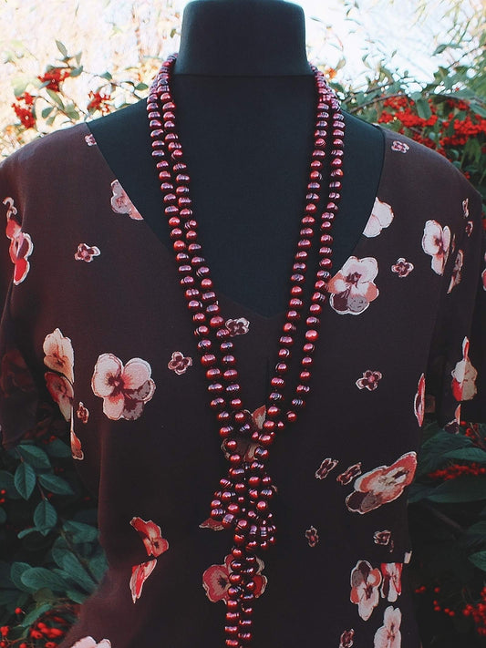 Pre-Loved Long String Of Japanese Freshwater Cranberry Pearls - Flapper Pearl Necklace