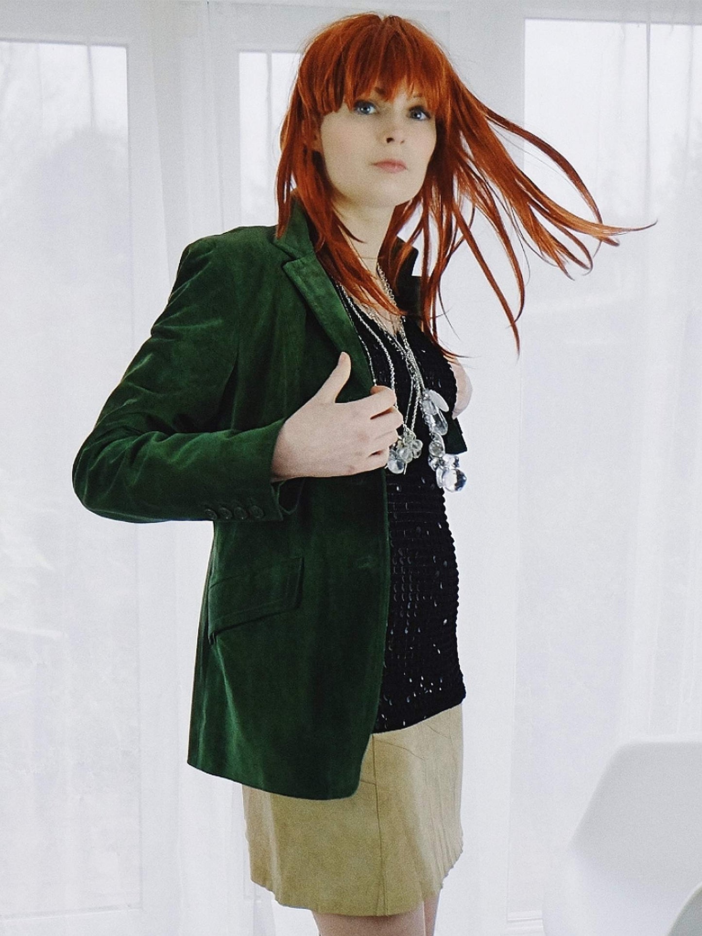 Vintage Donna Karan DKNY Dark Green Suede Leather Jacket - Size 12