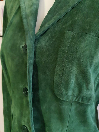 Vintage Donna Karan DKNY Dark Green Suede Leather Jacket - Size 12