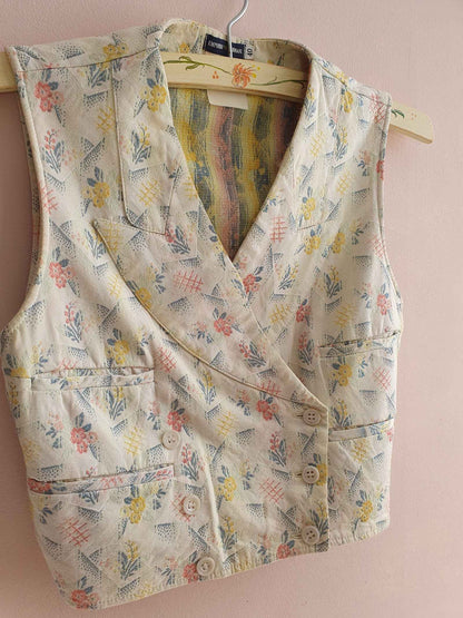 Vintage 1980s Emporio Armani Bohemian Floral Waistcoat - Size 12