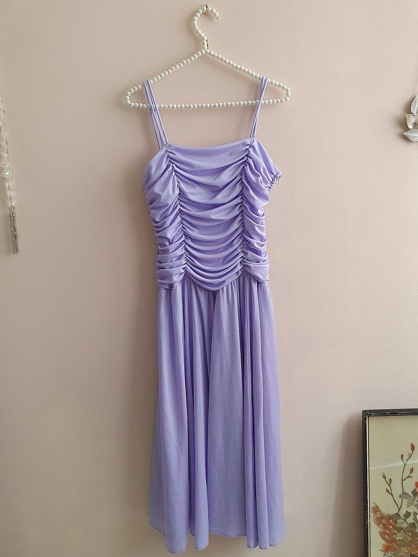 Vintage 1970s Lilac Midi Dress - Party Size 12 Fit & Flare
