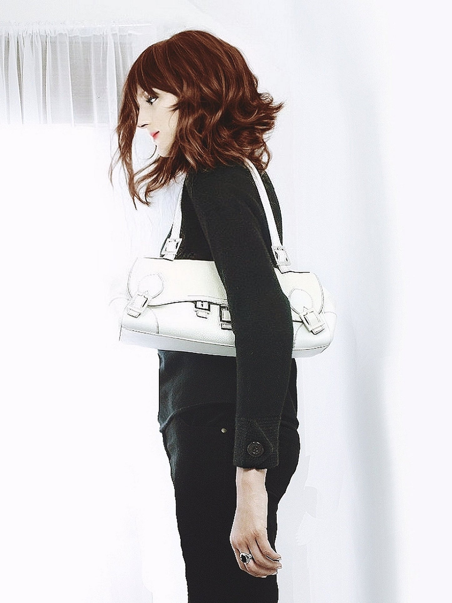 Tanner Krolle Leather Handbag Shoulder Bag White & Cream Large - Pre-owned