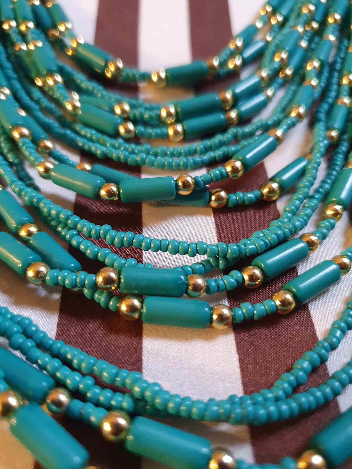 Vintage Statement African Festoon Necklace Multi Tier Strands Turquoise Blue