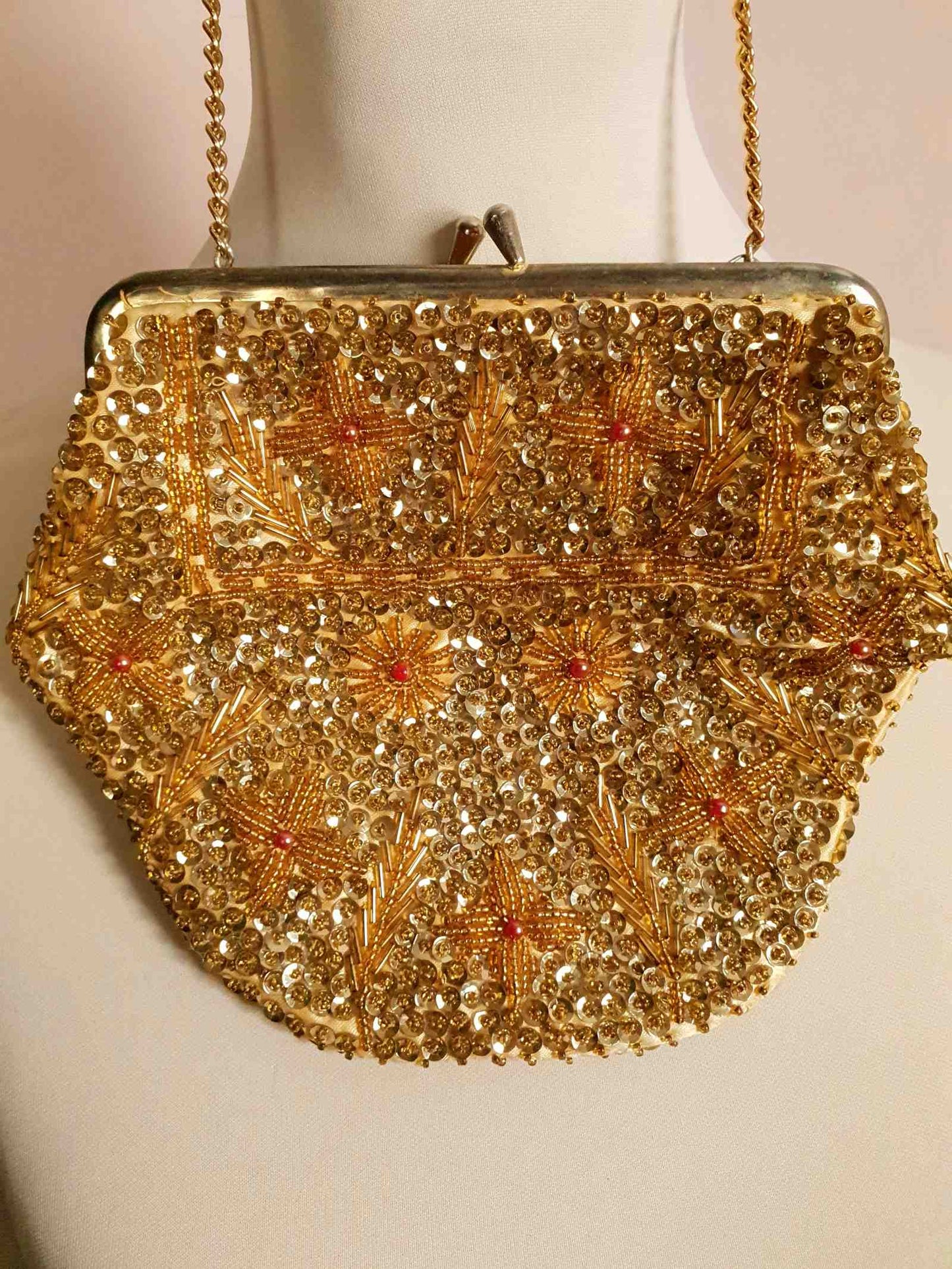 Vintage 1960s Gold Evening Bag Bead Sequin Handbag Party