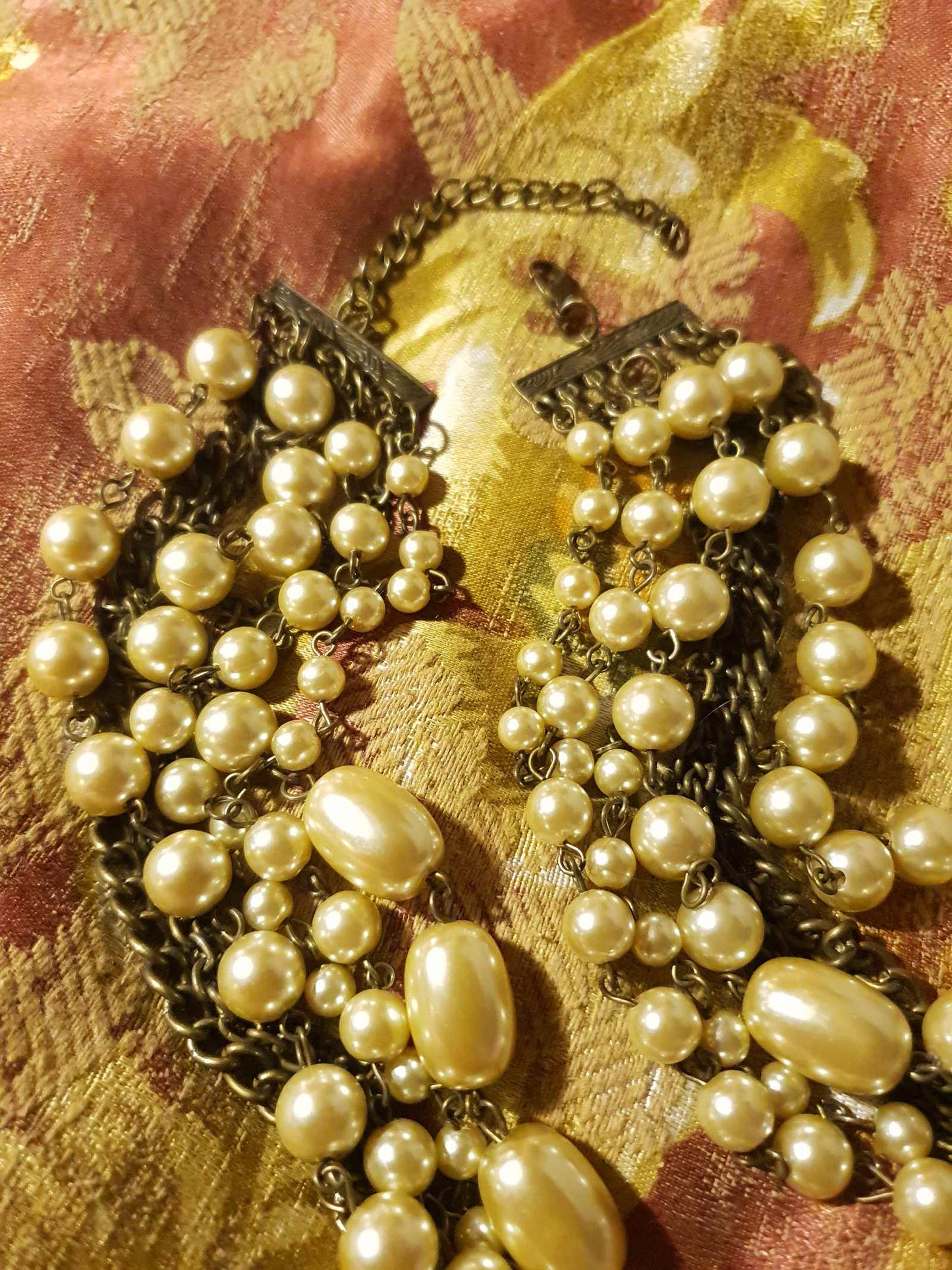 Vintage 1980s Multi Strand Faux Pearl Statement Necklace
