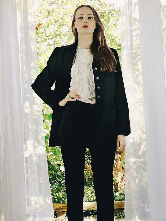 English Classics - Vintage 1990s Mulberry Black Wool and Velvet Jacket Blazer - Size 12/14