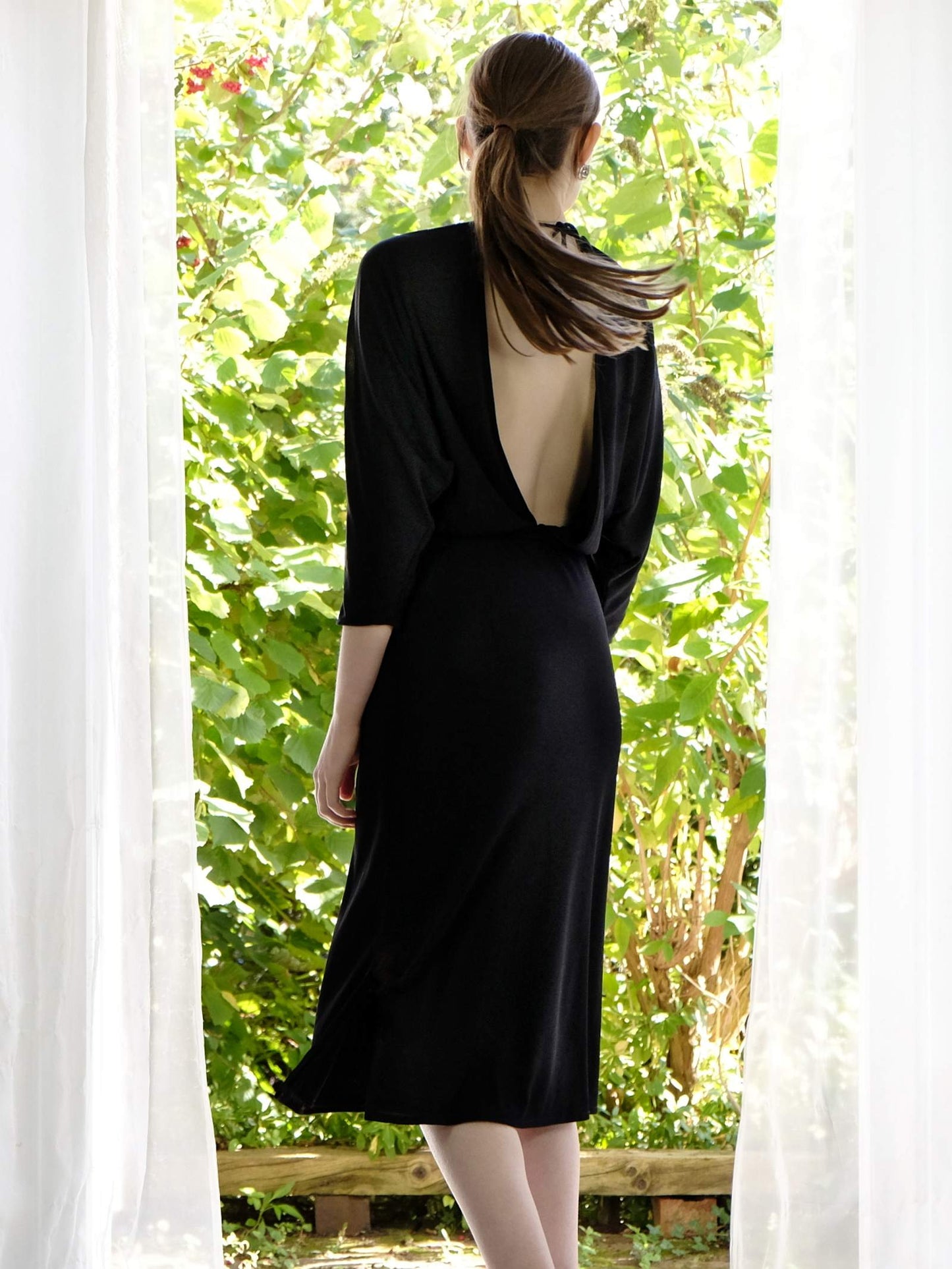 Vintage 1970s Black Dress Bead and Sequin Party Midi Cocktail - Size 8/10