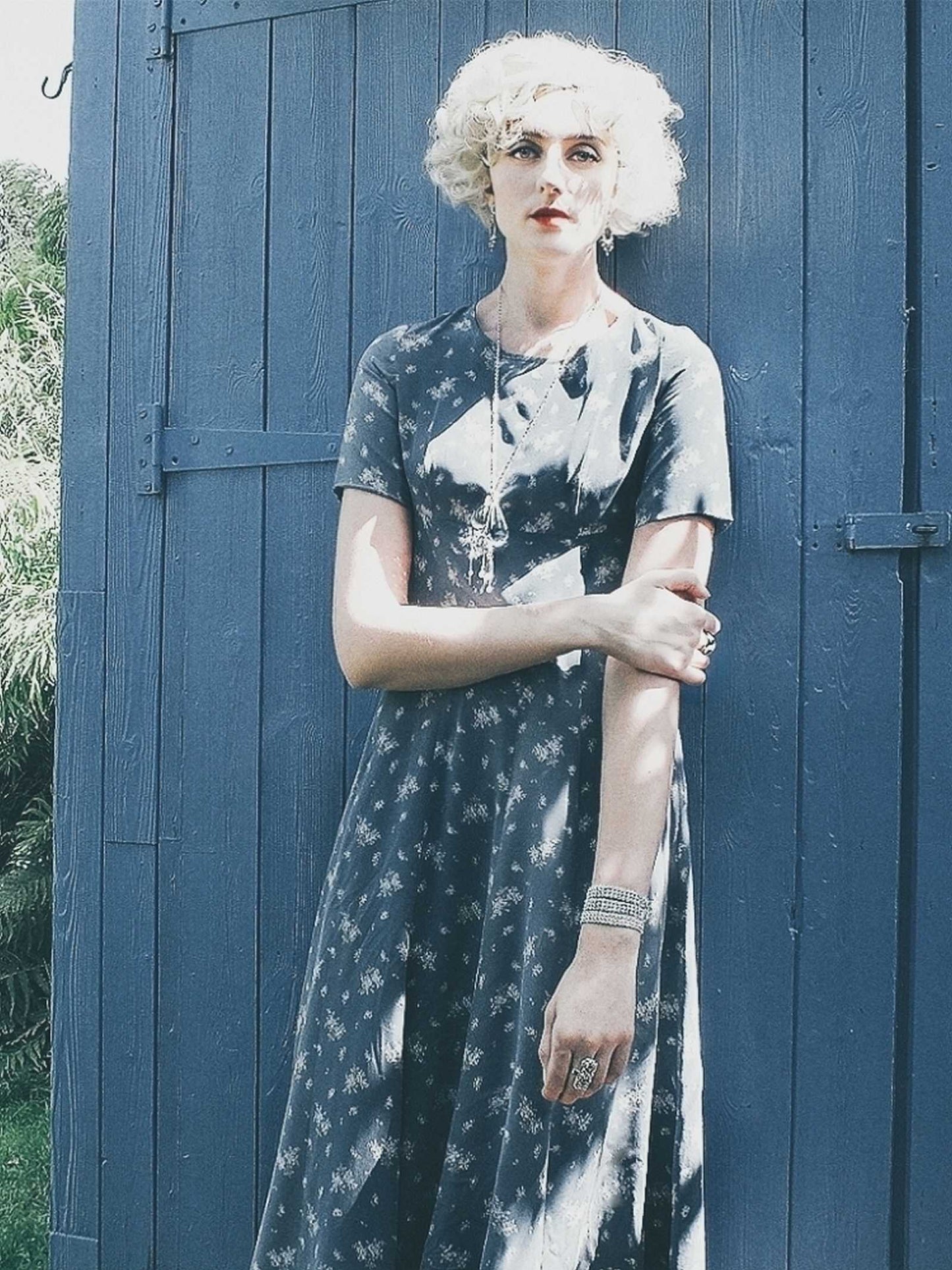 Vintage 90s Laura Ashley Blue Silk Floral Tea Dress - English Classics Size 10