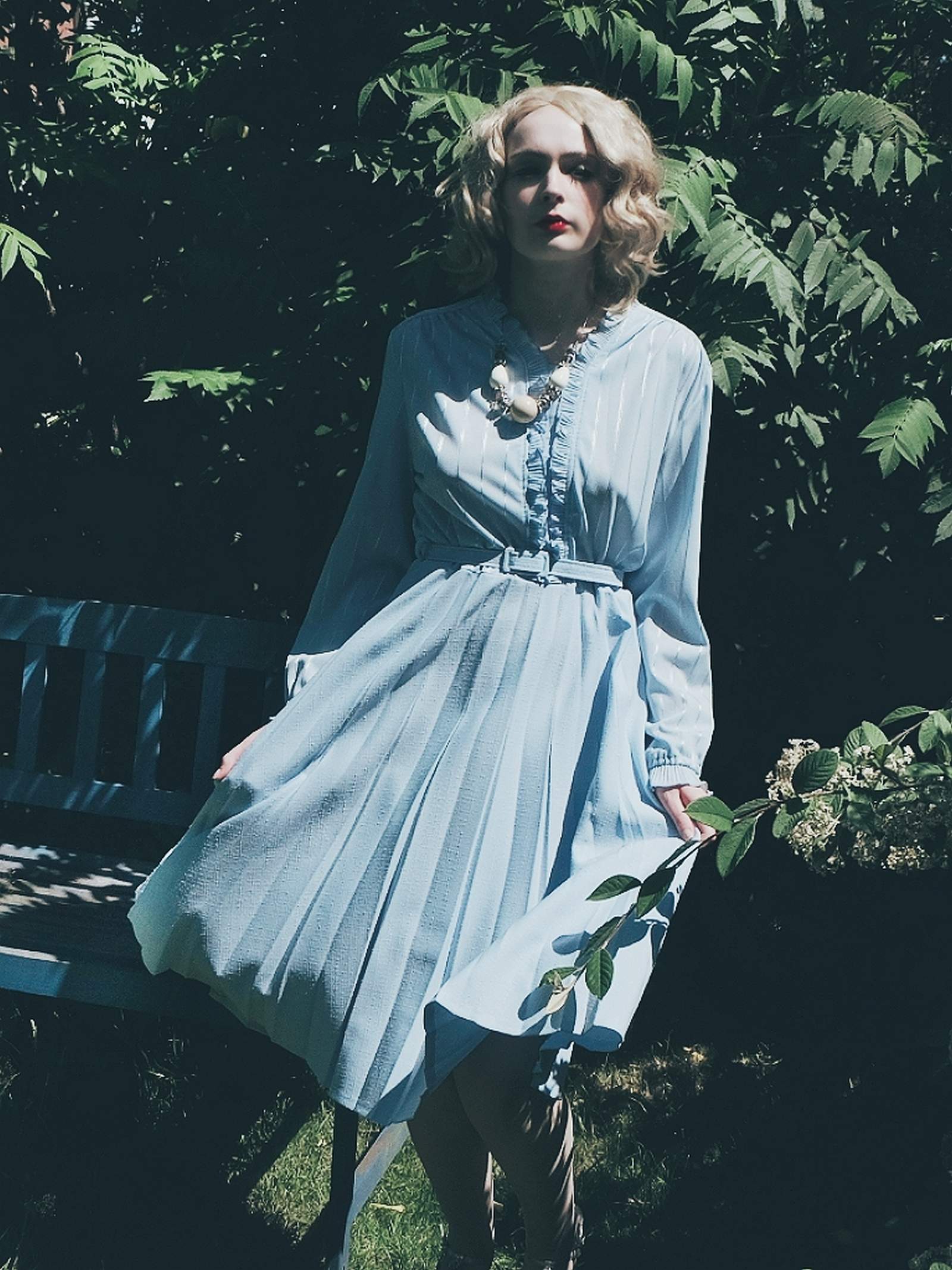 vintage pale blue dress Vintage 1970s Pale Blue Pleated Day Dress