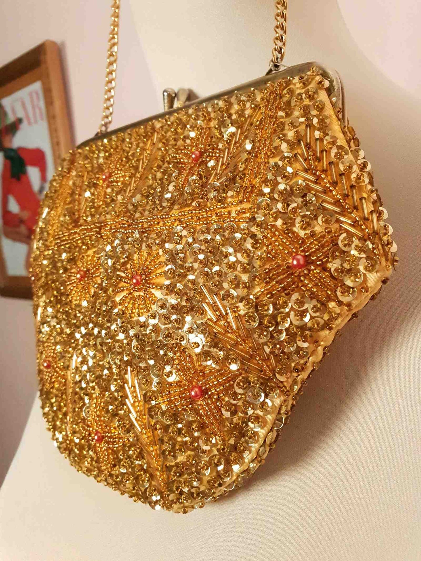 Vintage 1960s Gold Evening Bag Bead Sequin Handbag Party