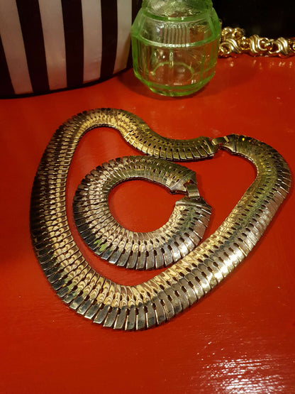Vintage 1970s Gold Tone Snake Chain Necklace Bracelet Set Demi Parure - RARE