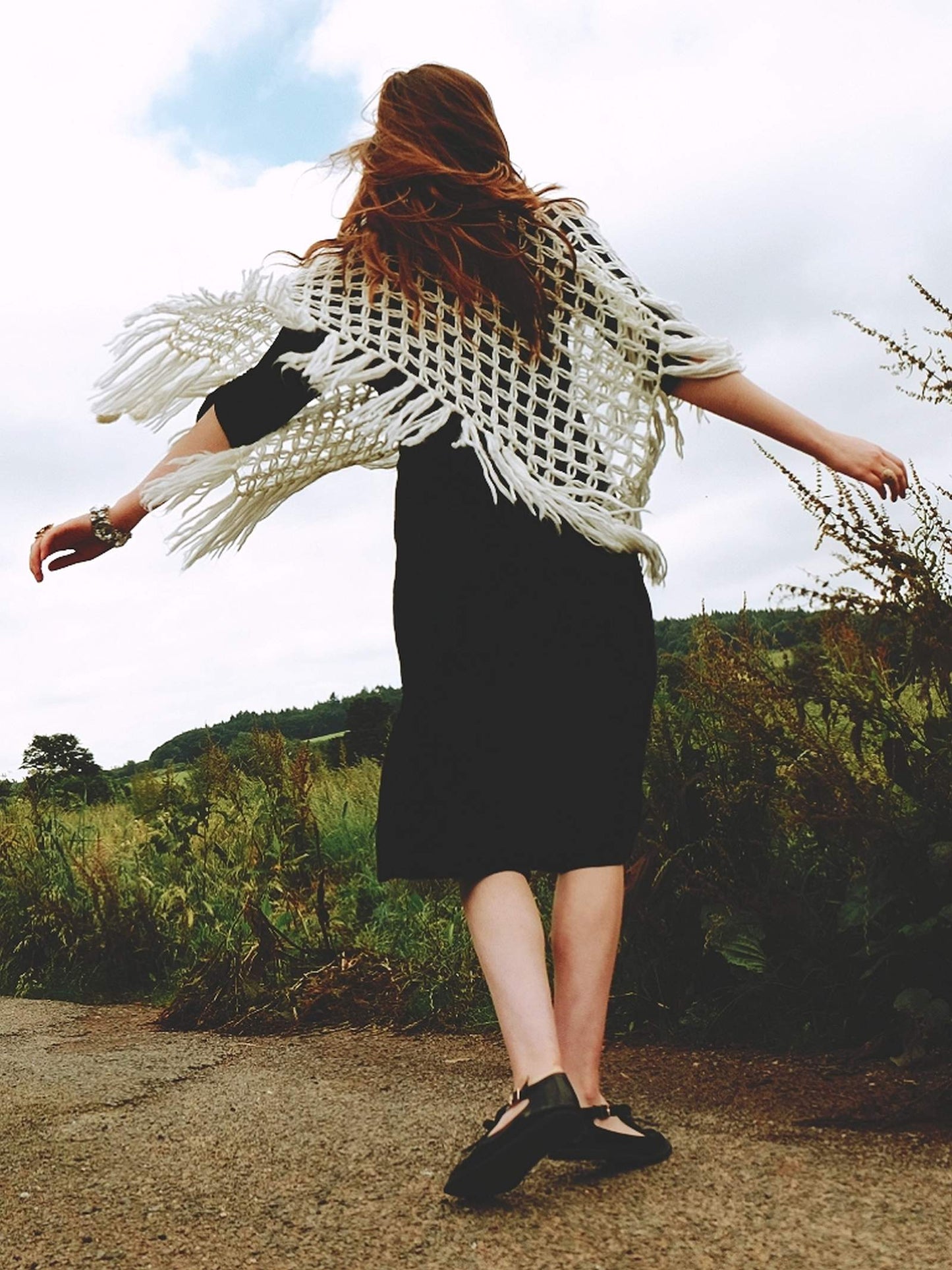 Pre Loved Cream Crochet Boho Knit Poncho