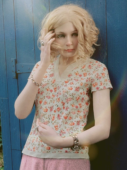 English Classics - Vintage Laura Ashley Floral Rose Silk & Chiffon Top - Size 10