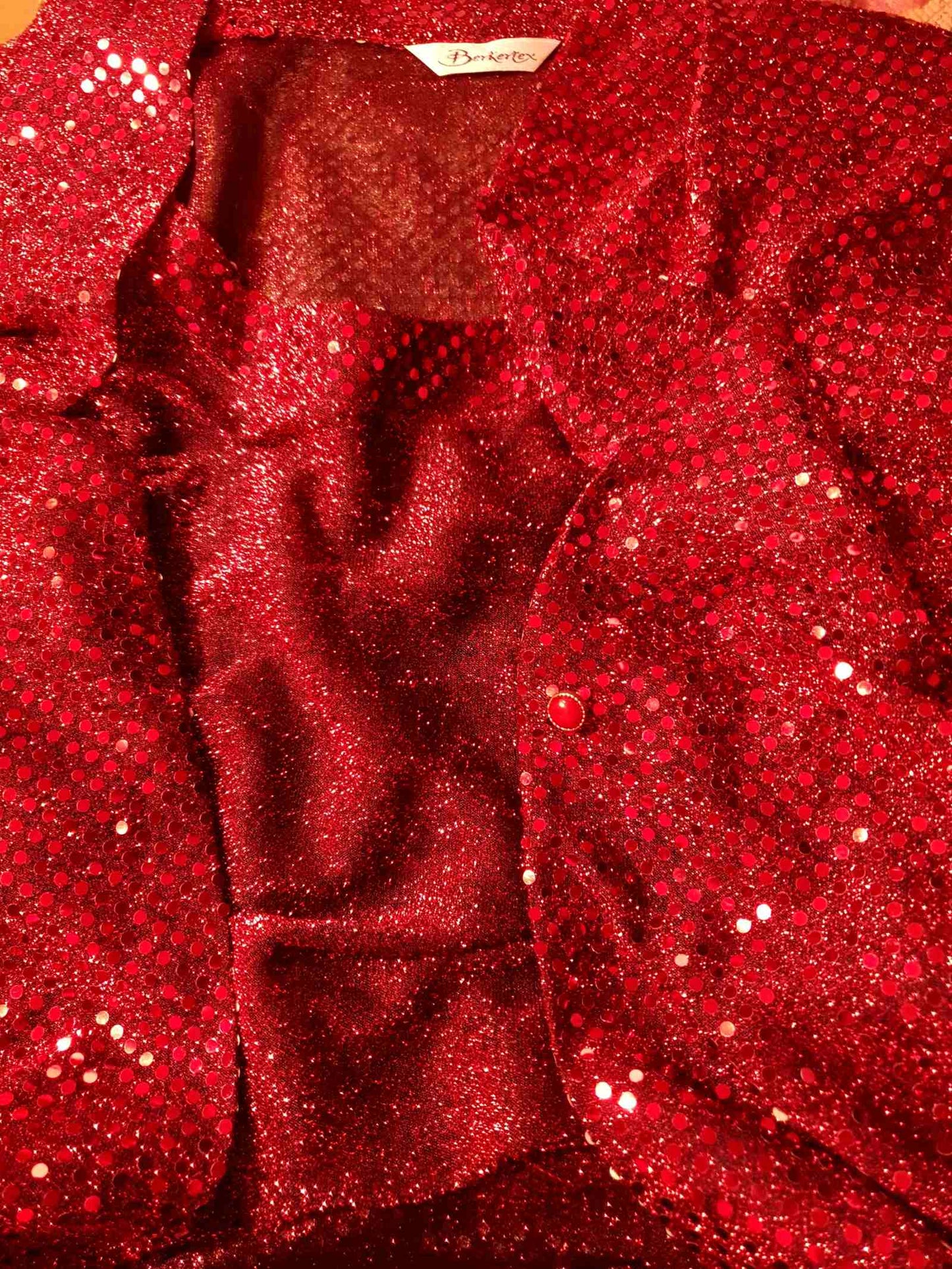 Dazzling Vintage 1980s Red Sparkly Glitter Sequin Top - Oversize