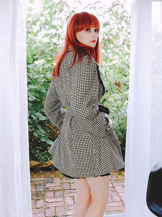 Vintage 1980s Black & White Check Jacket Coat - Size 14/16 or Oversize