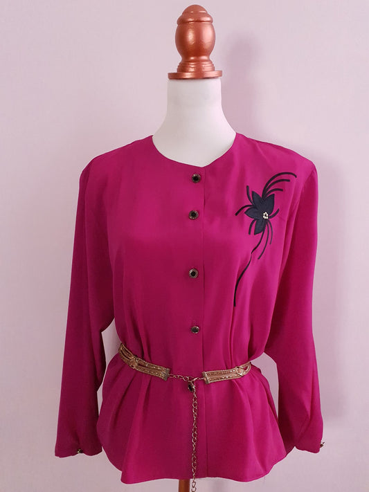 Chic Pre-Loved 1980s Cerise Pink Oversize Blouse