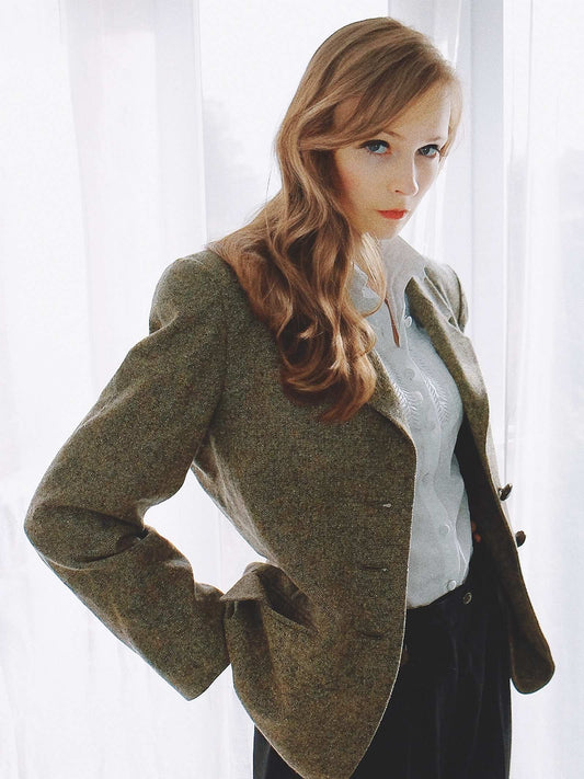 Vintage Mulberry Green Wool Jacket Size 12/14 1990s Oversize Equestrian