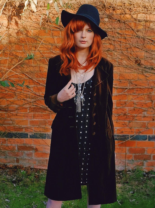 English Classics - Pre-Loved 1990s Mulberry Chocolate Brown Velvet Coat - Size 16