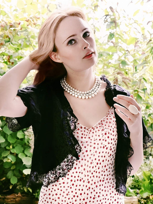 Vintage White Glass Pearl Statement Necklace Bib 3 Tier Layered