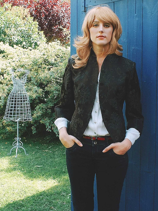 Vintage Laura Ashley Black Floral Jacket Jacquard 1990s Size 12/14