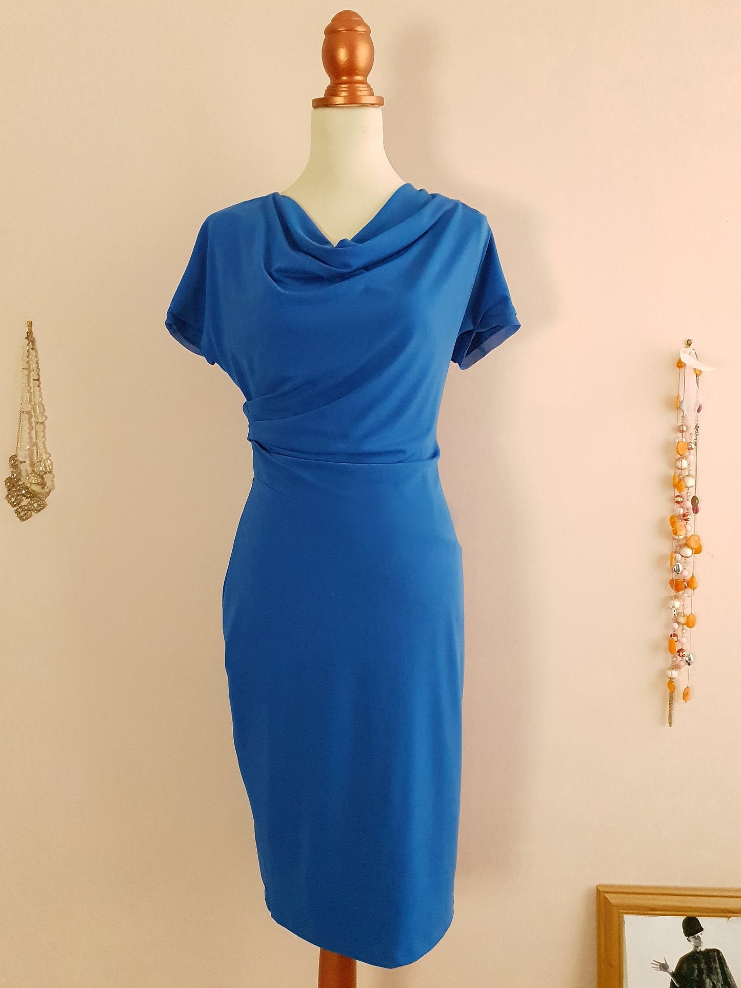 Blue Draped Midi Dress - Size 12