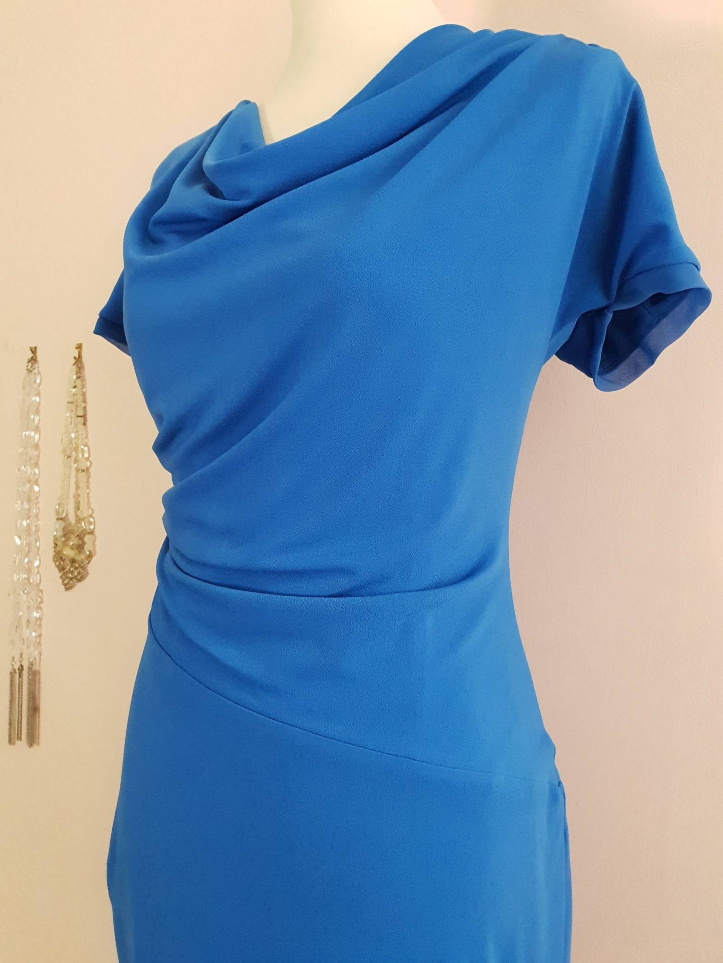Blue Draped Midi Dress - Size 12