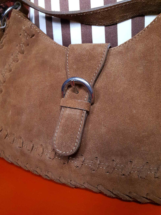 LK Bennett Tan Suede Leather Shoulder Bag Hobo Handbag - Pre-Owned Boho