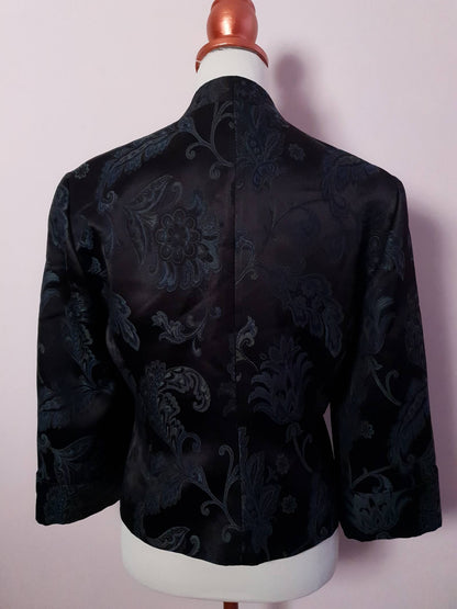 Vintage Laura Ashley Black Floral Jacket Jacquard 1990s Size 12/14