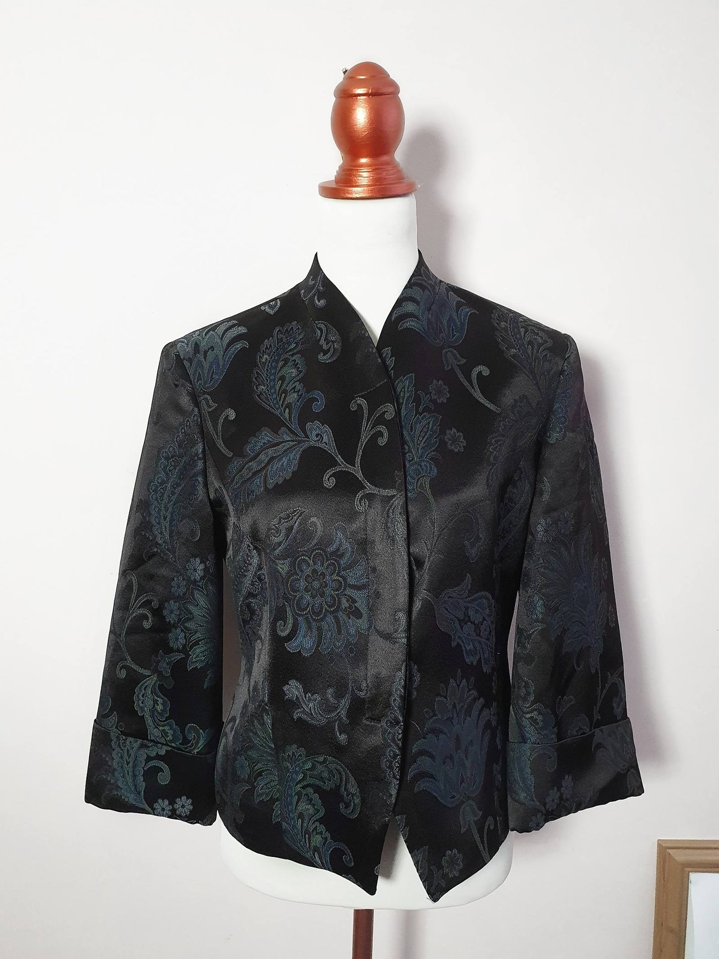Vintage Laura Ashley Black Floral Jacket Jacquard 1990s Size 12/14