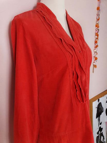 English Classics - Pre-Loved Y2K Laura Ashley Orange Corduroy Mini Dress - Size 12/14